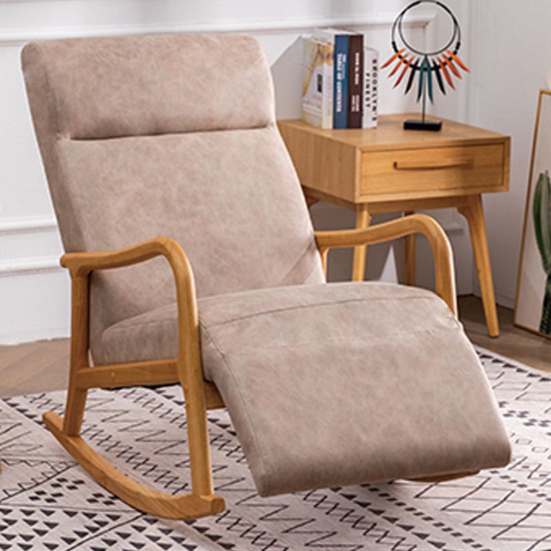 Wood Base Rocking Chair Leisure Upholstered Lazy Sofa Chair for Living Room