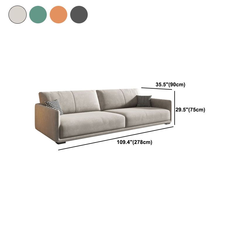 Modern 4-seat Suede Sofa Sewn Pillow Back Sofa with 2 Pillows