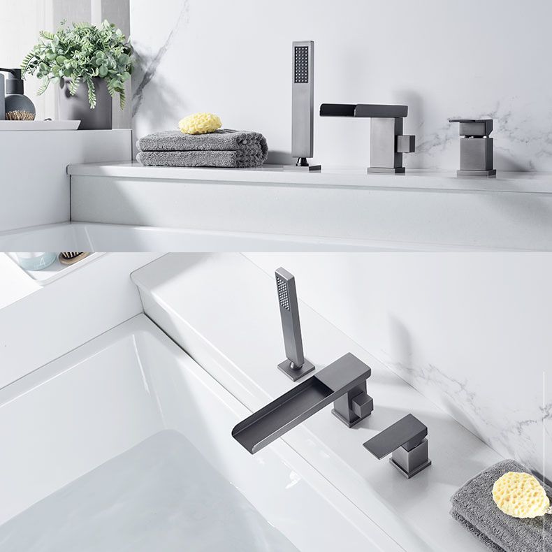 Modern Deck Mounted Copper Roman Tub Faucet Low Arc Tub Faucet Set