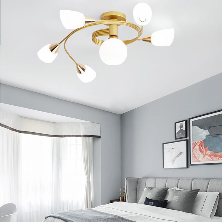 Bell Shape Ceiling Lamp Modern Iron Flush Mount with Glass Lampshade for Bedroom