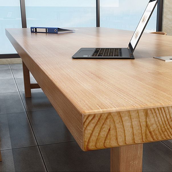 Solid Wood Contemporary Rectangular Dining Table Wood Top Table with Double Pedestal base