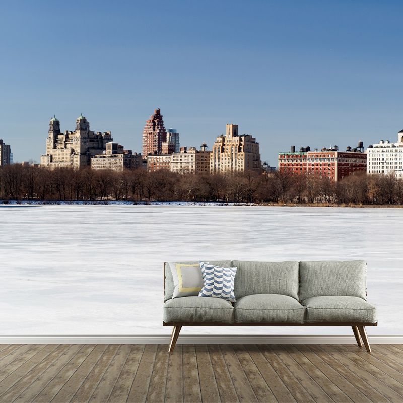 Photo Print Winter Metropolis Mural for Accent Wall, White, Customized Size Available