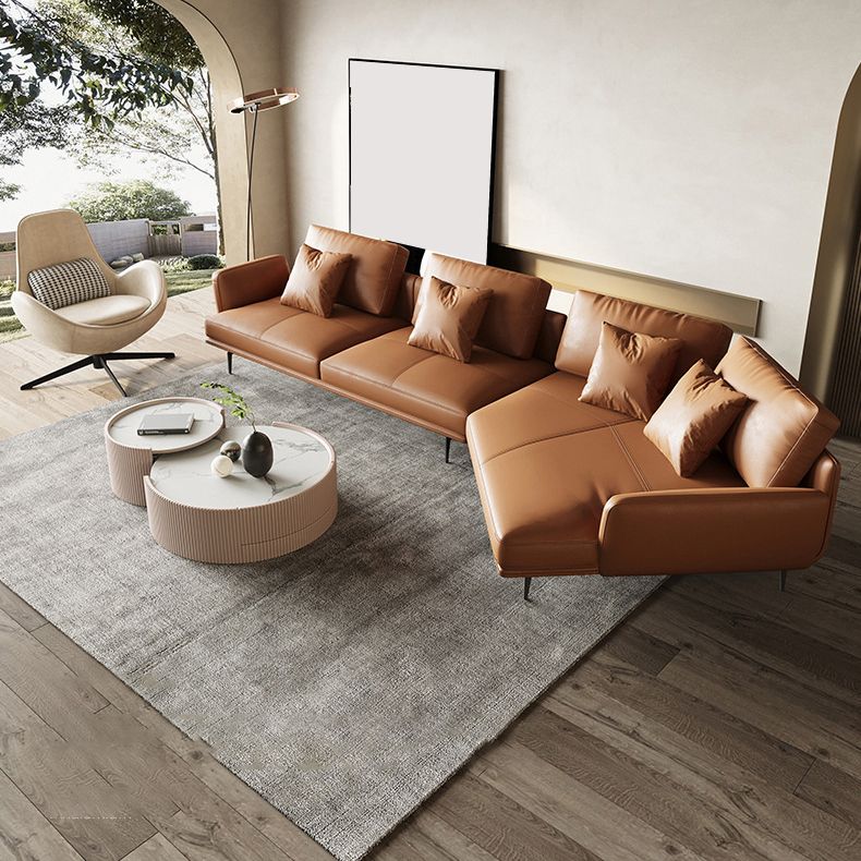 34"H Scandinavian Sectional Sofa Orange Sleeper Sectional with Pillows