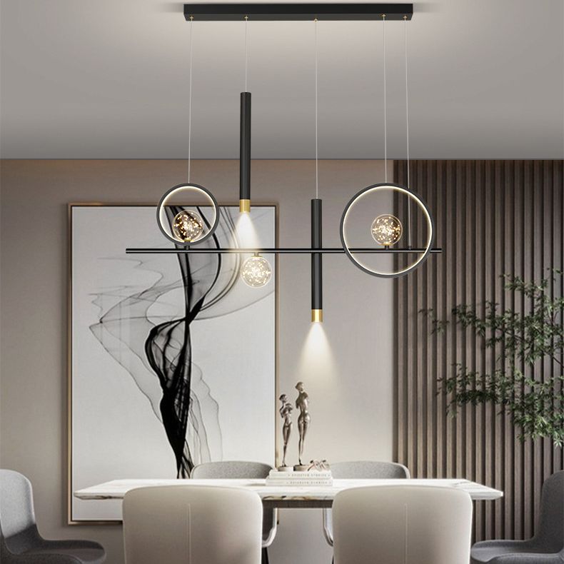 New Modern Black Iron LED Island Lighting Linear Chandelier Lighting for Dining Room