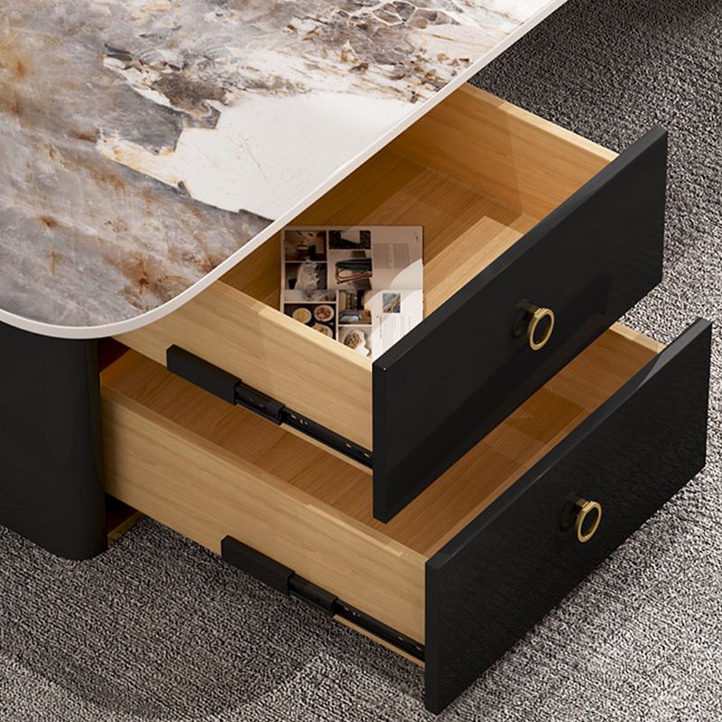 Modern Rectangular Slate Sled Coffee Table with Storage White Cocktail Table