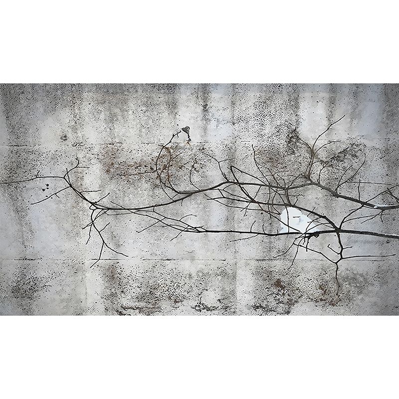 Illustration Dry Twig Wall Mural Wallpaper for Living Room, Grey, Personalised Size