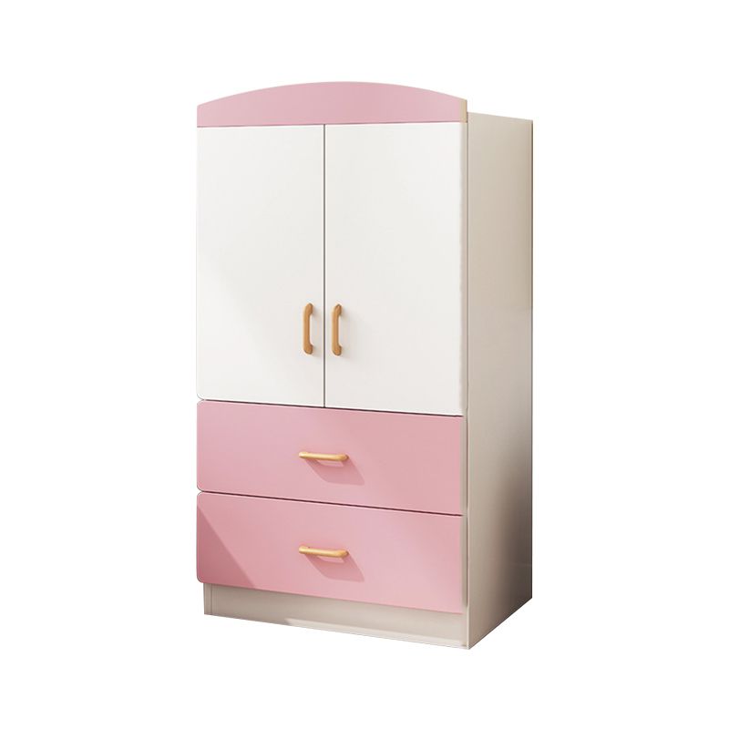 Engineered Wood Wardrobe Armoire White and Pink Wardrobe Cabinet