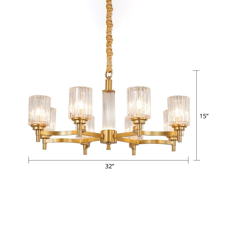 Prismatic Crystal Glass Brass Chandelier Cylindrical Minimalistic Suspension Light Fixture for Restaurant