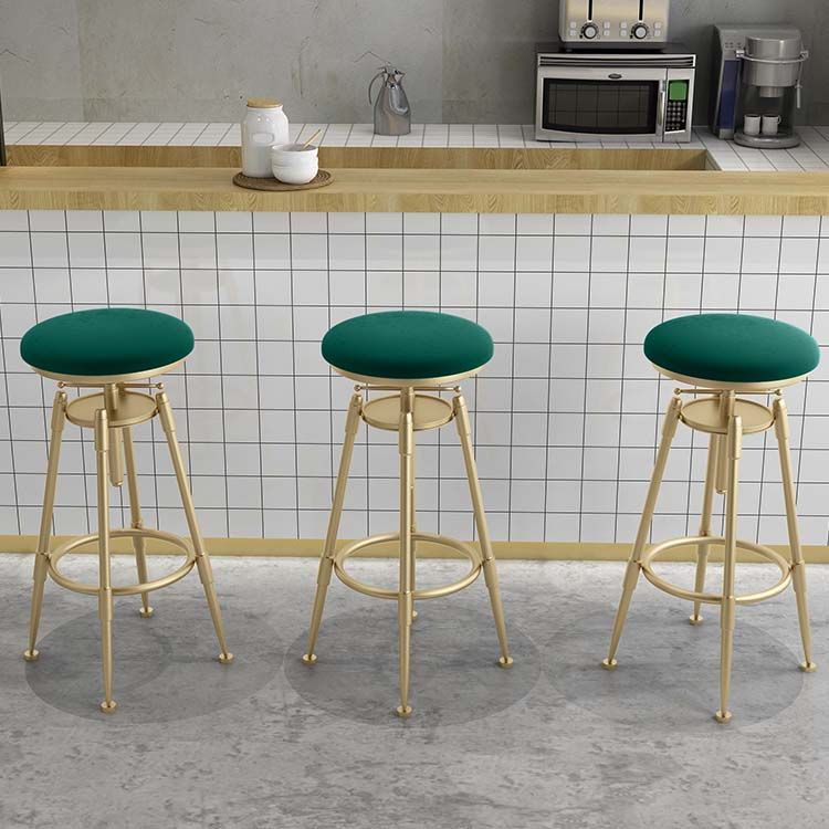 Upholstered Adjustable Height Bar Stool Industrial Iron Frame Stool