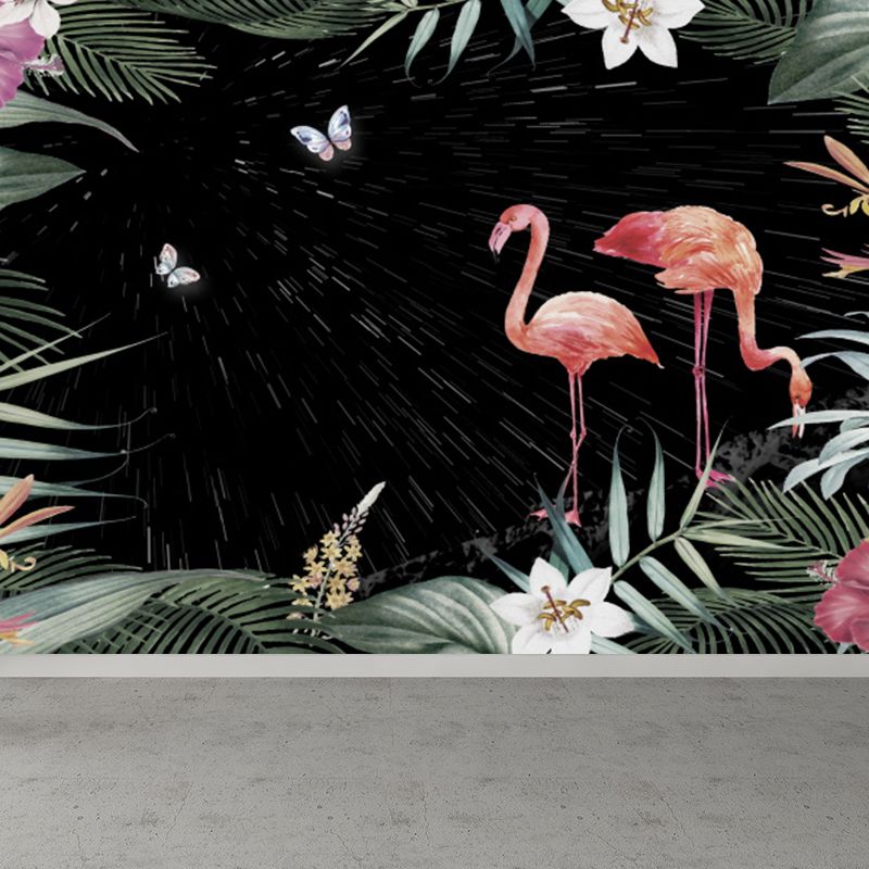 Flamingos and Butterflies Wall Mural Tropical Decorative Living Room Wall Art, Custom