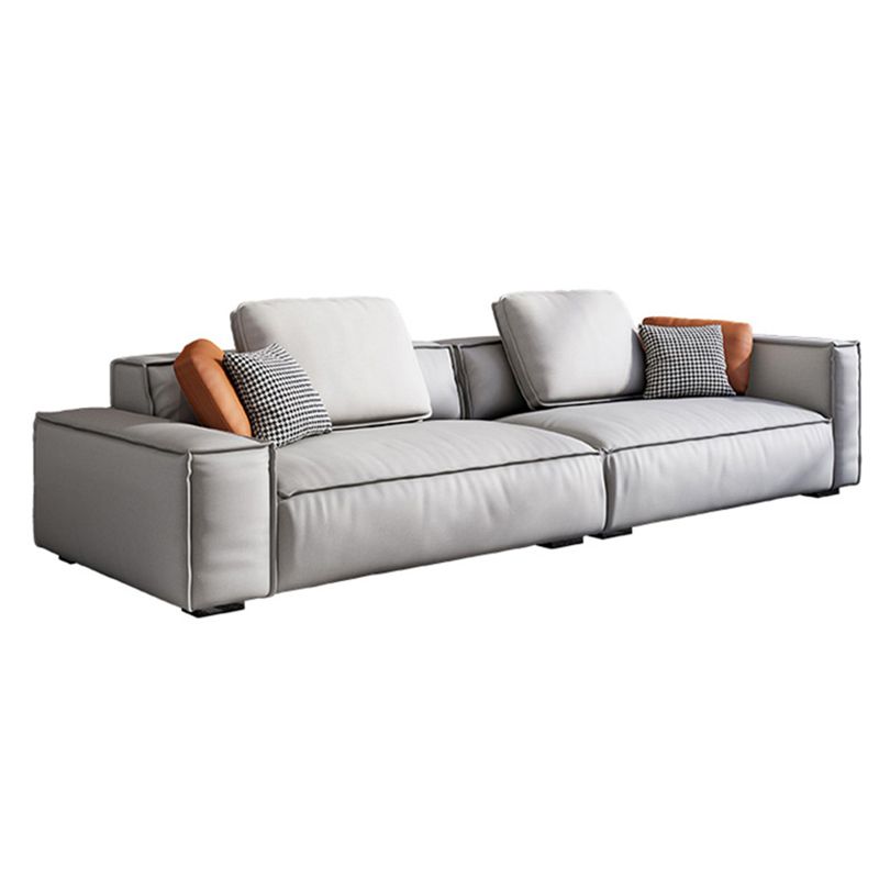 Nordic Faux Leather Sofa Square Arm Sofa with Bolster Pillows