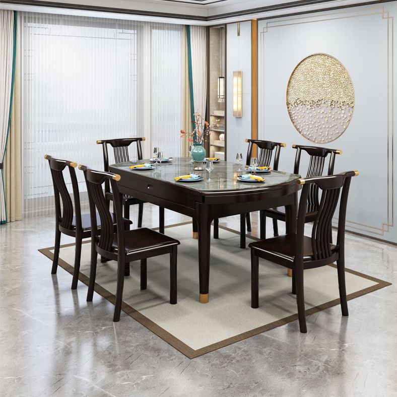 Table à manger de style luxe Table extensible à 4 pieds avec pierre frittée