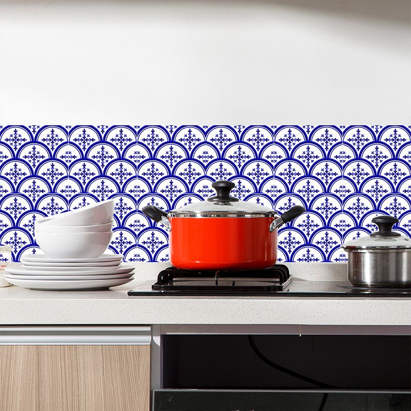 Floral Porcelain Tile Wallpaper Panels 18 Pcs Blue PVC Wall Decor, Easy to Remove, 7.8-sq ft
