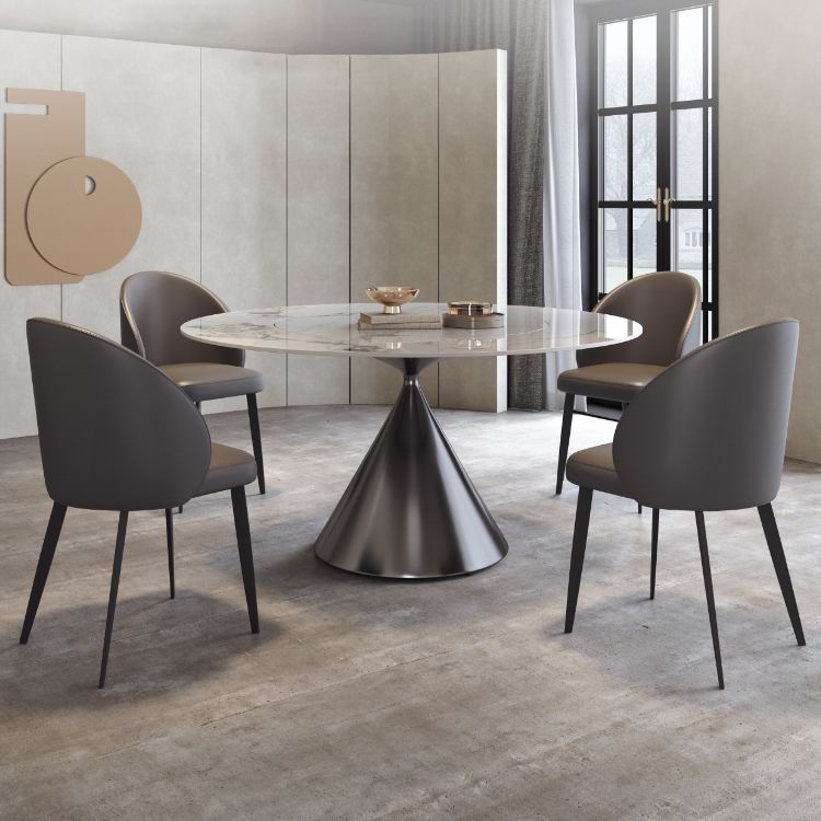 Modern Grey Steel Dinette Set 1/4/5/7 Pieces Round Sintered Stone Top Dining Table Set
