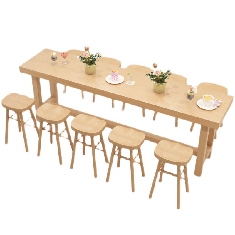 Contemporary Solid Wood Bar Dining Table Trestle Base Bar Table in Natural