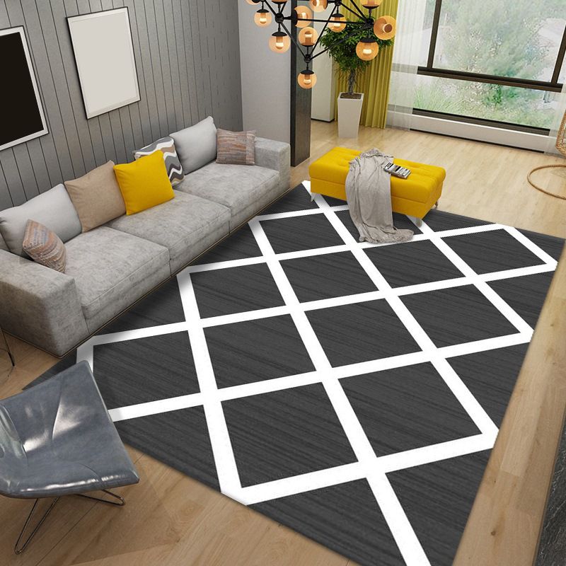 Green Casual Rug Polyester Check Pattern Rug Stain Resistant Rug for Home Decor
