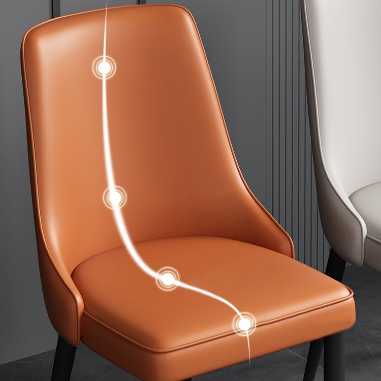 Modern Simple Side Chair Faux Leather Dining Chair with Metal Base for Bedroom