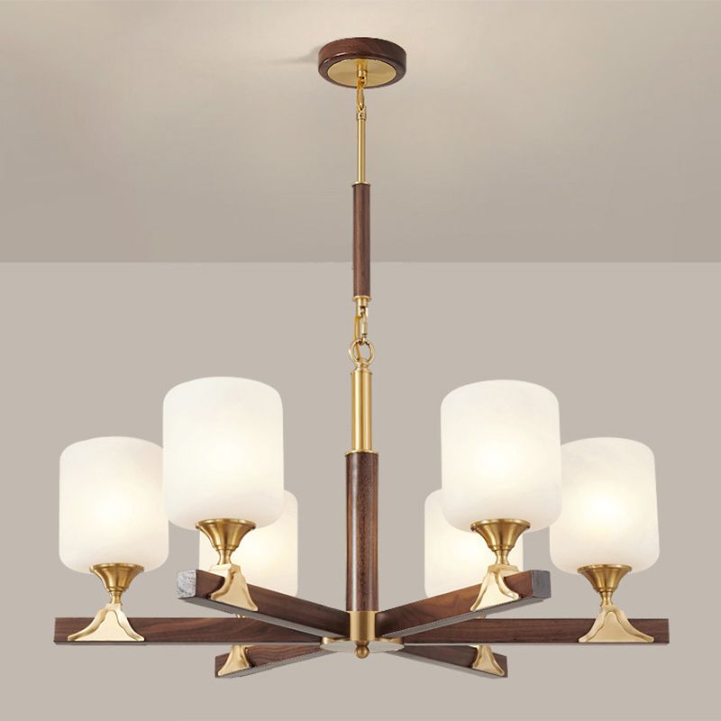 Contemporary Cylinder Chandelier Pendant Light Wood Suspension Pendant Light for Living Room