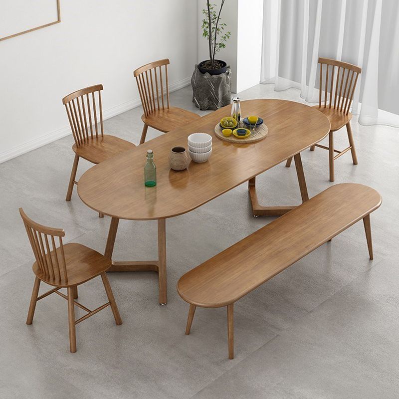 Oval Dining Table Modern Pine Solid Wood Dining Table with Natural Finish Legs