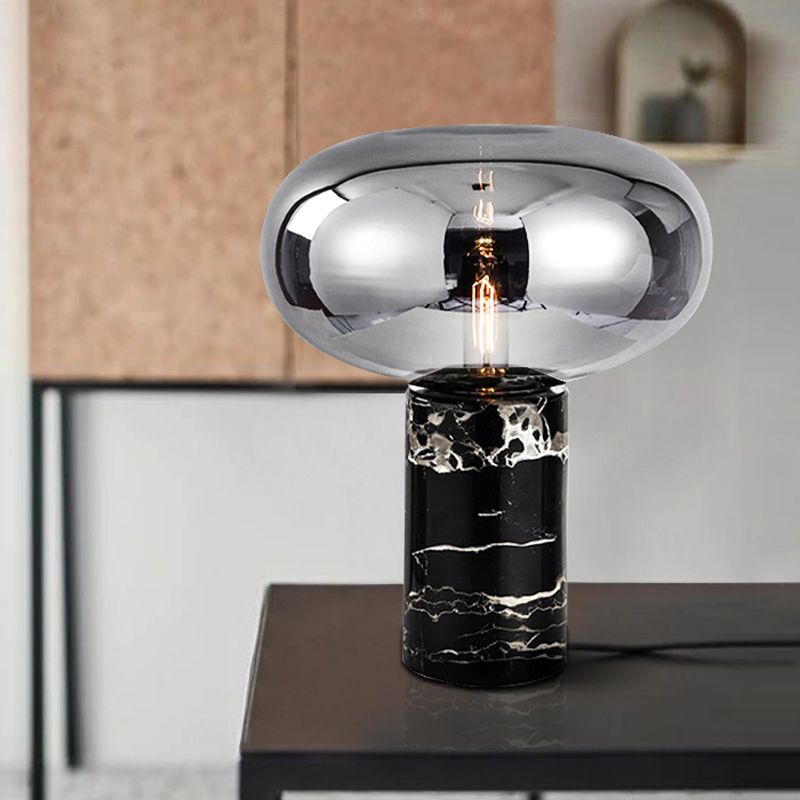 Ellisse Smoke Grey/Amber Glass Table Lampada Postmoderna Light Black Nightstasta Light con base di marmo cilindrica