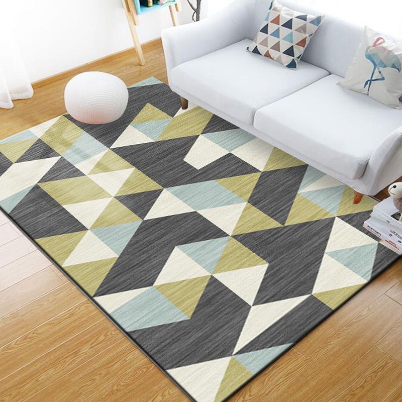 Scandinavian Geometric Rug Multi-Colored Polyster Indoor Rug Non-Slip Backing Pet Friendly Carpet for Decoration