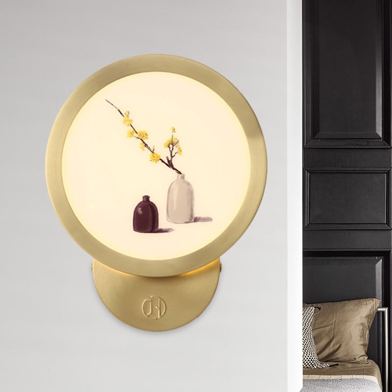 Flower Pot Bedside Wall Mount Mural Lamp Acrylic Minimalist LED Wall Lighting Fixture in Gold
