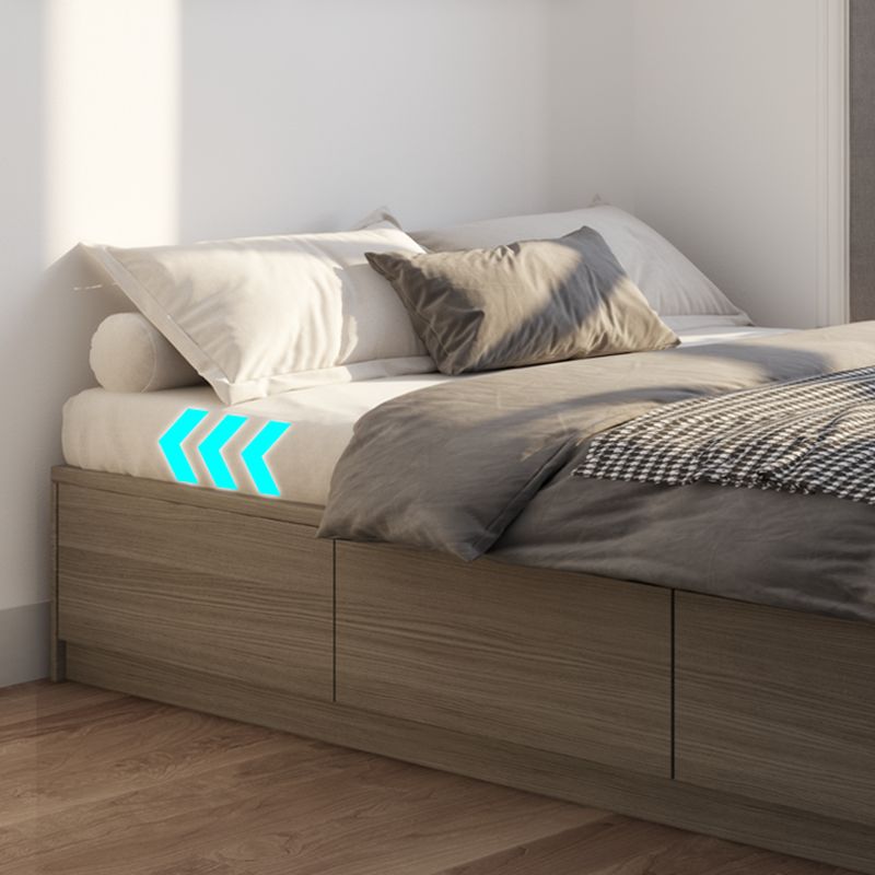 Light Brown Platform Bed Scandinavian 13.77" Tall Bed Frame with Storage Drawers