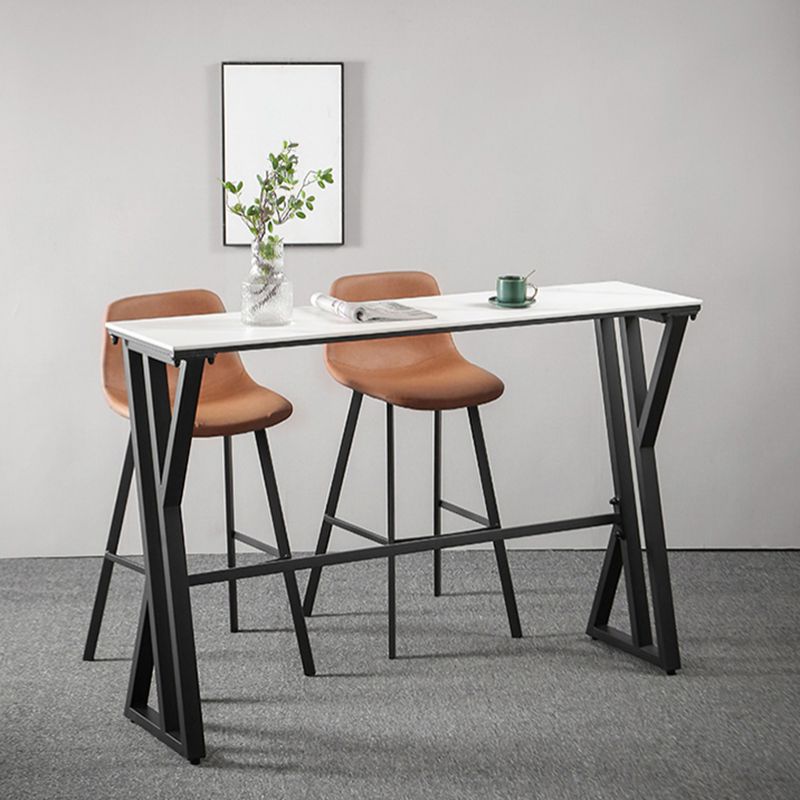 White Modern Style Rectangle Bar Table in Faux Marble and Metal Table Kitchen Bar Table