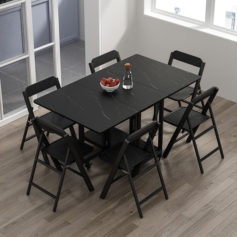 Black Rectangle Dining Set 1/2/3/4/5/7 Pcs Folding Dining Table Set with Chairs