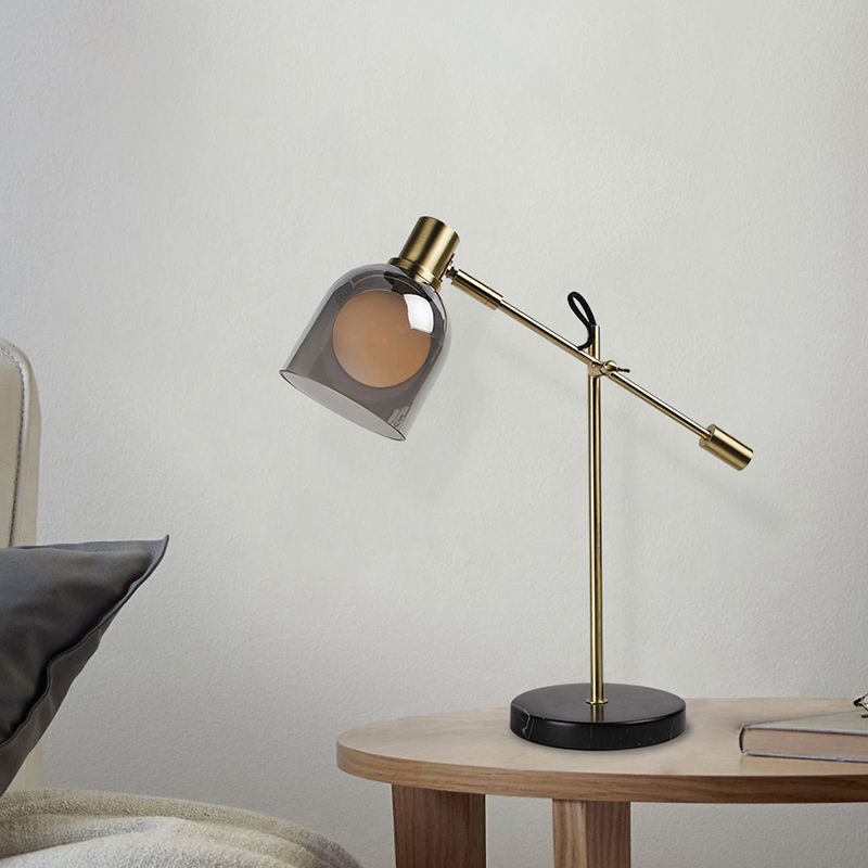 Lámpara de mesa de noche de metal con cúpula, minimalismo, cristal gris humo, 1 bombilla, lámpara de mesita de noche para sala de estar