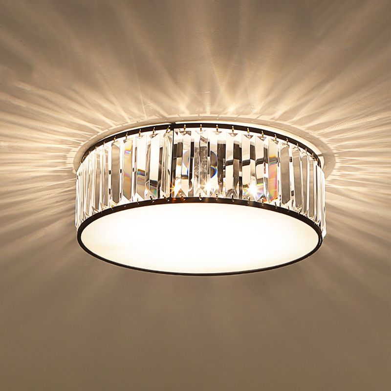 Black/Bronze Drum Flush Mount Lamp Simple 3/4/5-Light Crystal Shaded Bedroom Ceiling Light