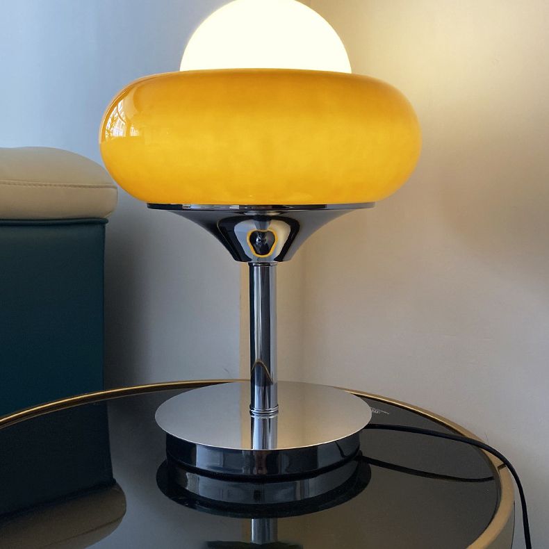 Lampada da tavolo a forma di bocciolo in vetro marrone chiaro Lampada da notte contemporanea con 1 lampadina con finitura cromata per soggiorno