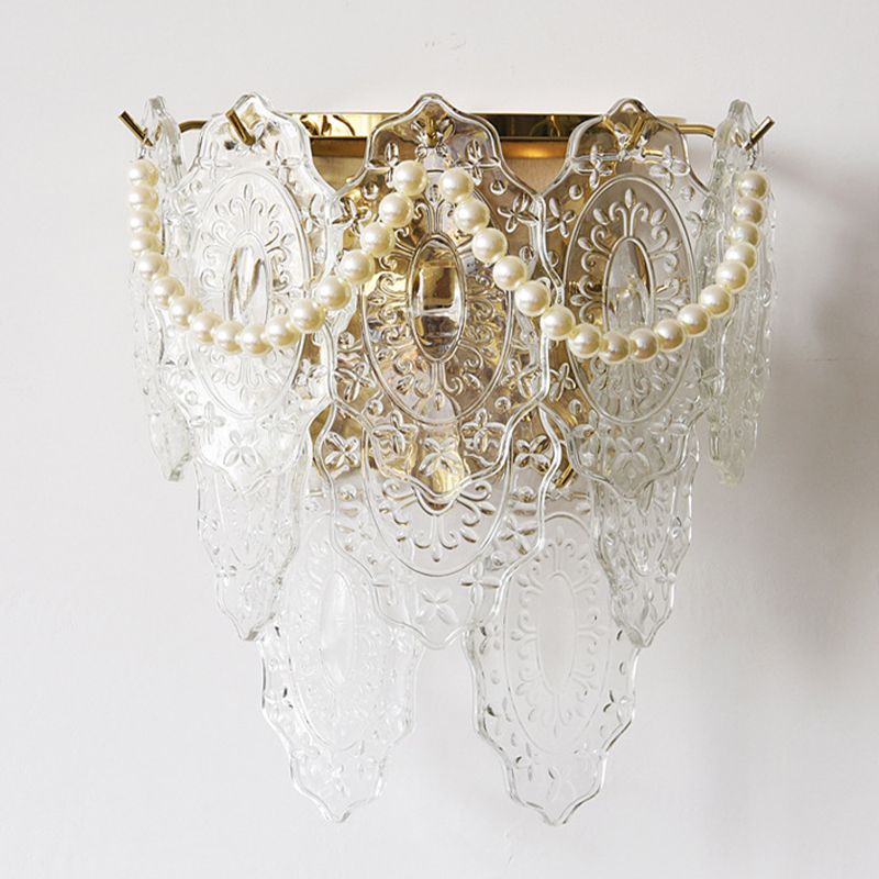 Postmodern Golden Wall Light Fixture with Glass Shade for Sitting Room