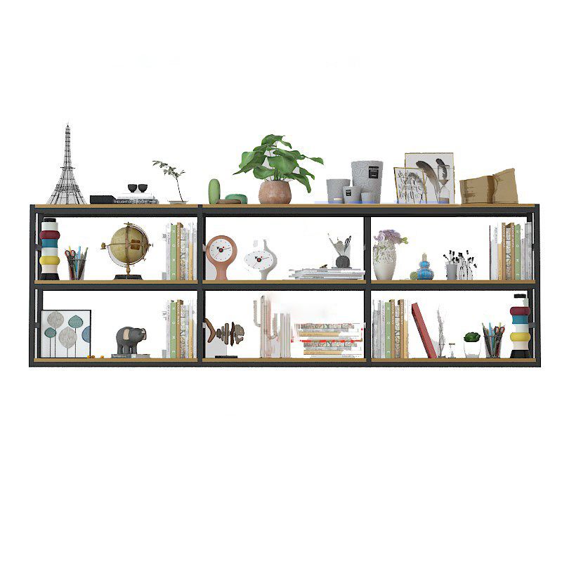 Industrial Wall Unit Bookshelf Black Steel Frame Natural Manufactured Wood Shelf Bookshelf