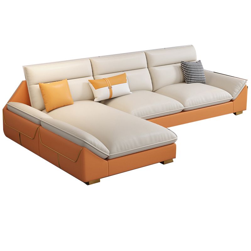 Orange Sectional Sofa 35.43" Tall Faux leather Modular Sofa with Removable Cushions