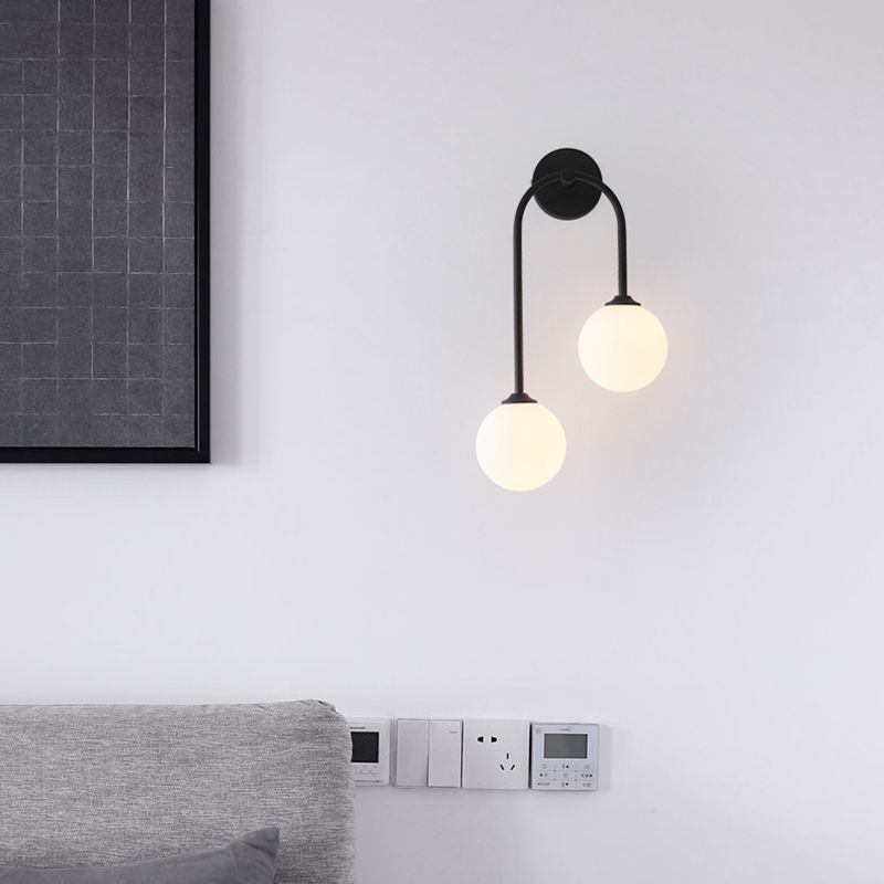 Modern Spherical Sconce Light Fixtures 2 Lights Wall Sconces with Glass Shade