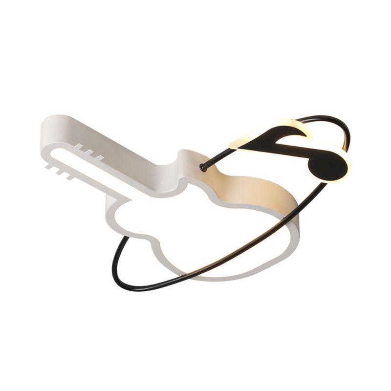 Iluminación empotrada para guitarra acrílica, accesorio LED blanco contemporáneo montado en el techo con nota musical para dormitorio en luz blanca/cálida