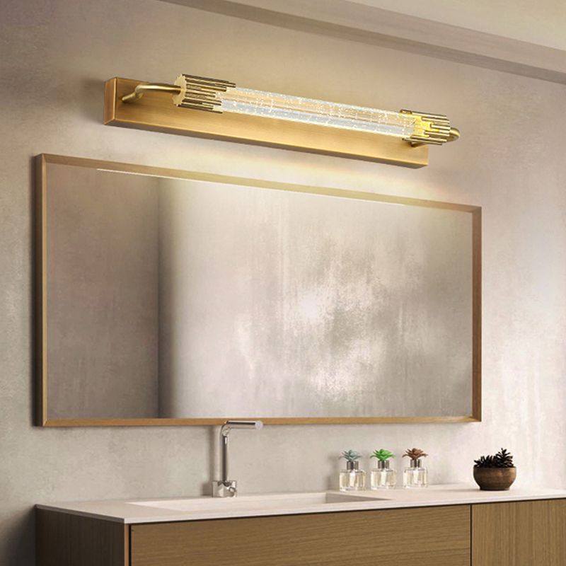 Geometric Shade 1-Light Mirror Wall Sconce Modern Style Crystal Wall Mount Light Fixture in Brass