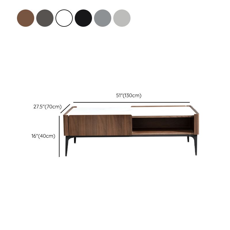 Rectangular Slate Top Coffee Table 4 Legs Cocktail Table with Storage