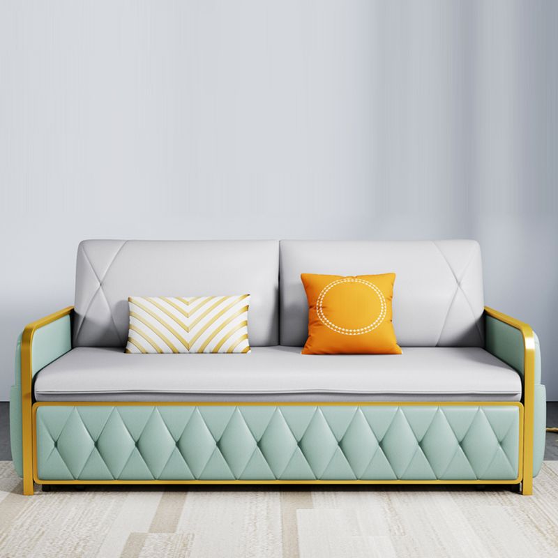 Square Arms Sofa Bed Bonded Leather Glam Foldable Pillow Back Sleeper Sofa