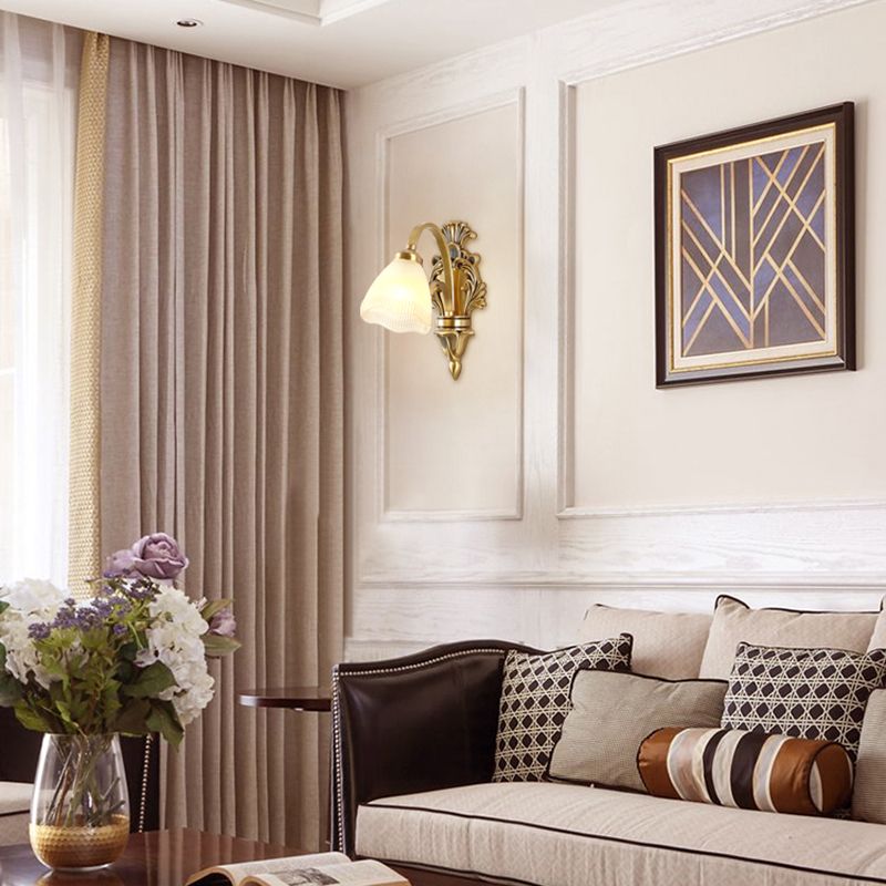 Modern Wall Lamp Copper Wall Mount Lamp with Glass Shade for Living Room