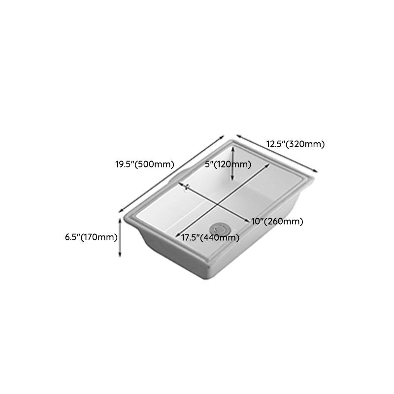 Modern Undermount Vanity Sink Rectangular Porcelain with Overflow Vessel Sink