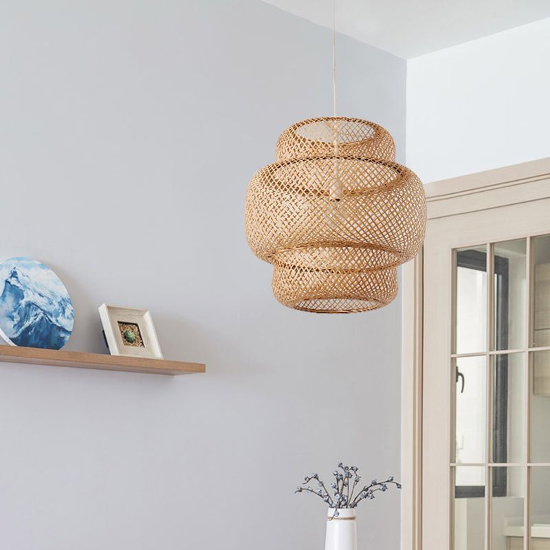 Lantern Restaurant Suspension Light Bamboo 1-Light Simplicity Pendant Light Fixture