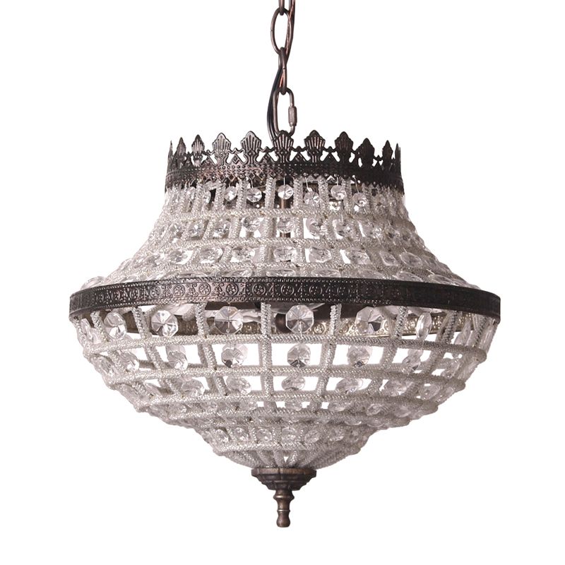 Crystal Beads Urn Shaped Pendant Light Warehouse 2 Bulbs Bedroom Chandelier Lamp in Coffee