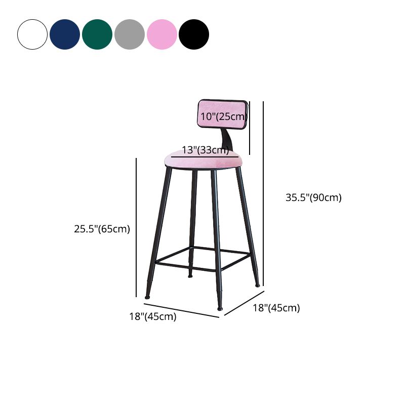 Modern Armless Backrest Counter Stool Iron Cafe Bar Stool with Velvet Cushion and Pedal