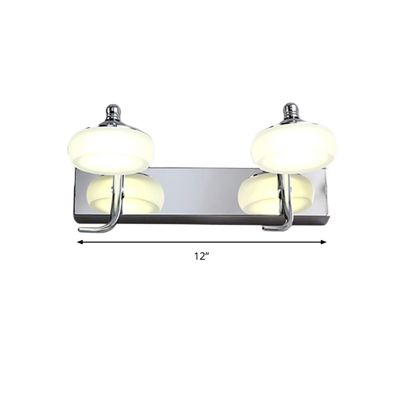 Round Shade Bathroom Vanity Light Frosted Acrylic 2/3 Heads Modernist Style Wall Lamp in Silver, Warm/White Lighting