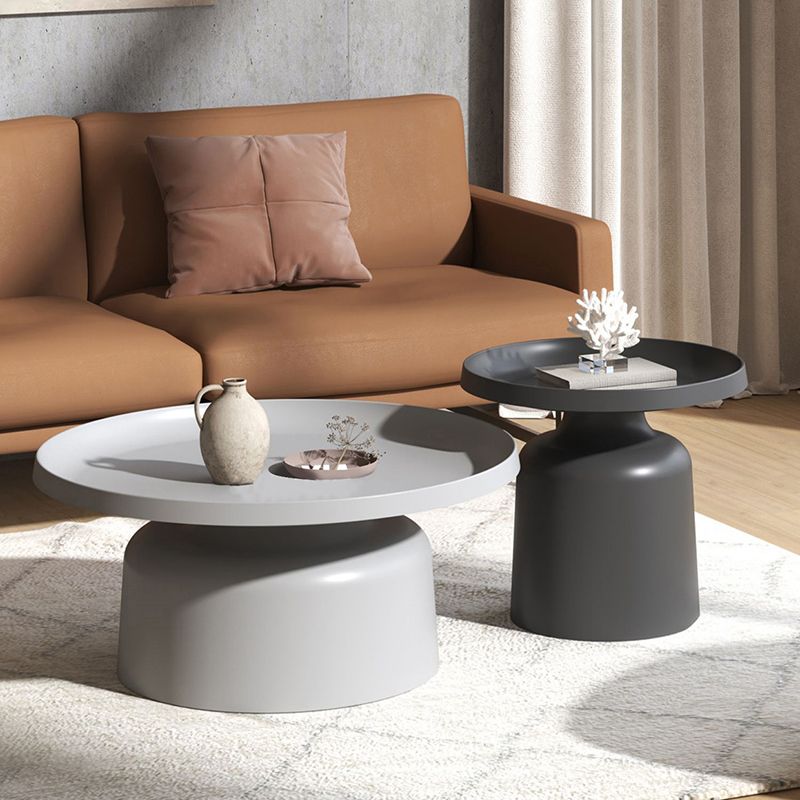 Round Tray Top Coffee Table Metal Pedestal 1 Single Cocktail Table