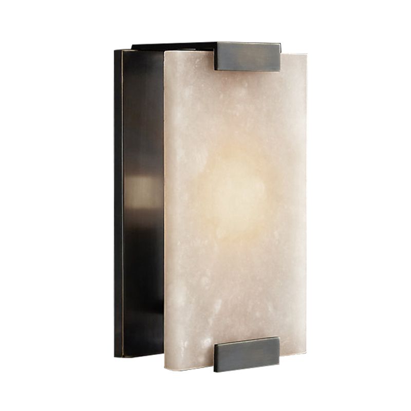 10.5"/18.5" Wide Rectangular Sconce Light Traditionary Metal 1 Head Black/Brass Wall Lamp Fixture with White Marble