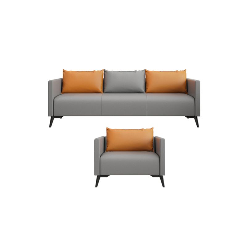 Leather Grey Sofa Stationary Square Arm Seating for Living Room