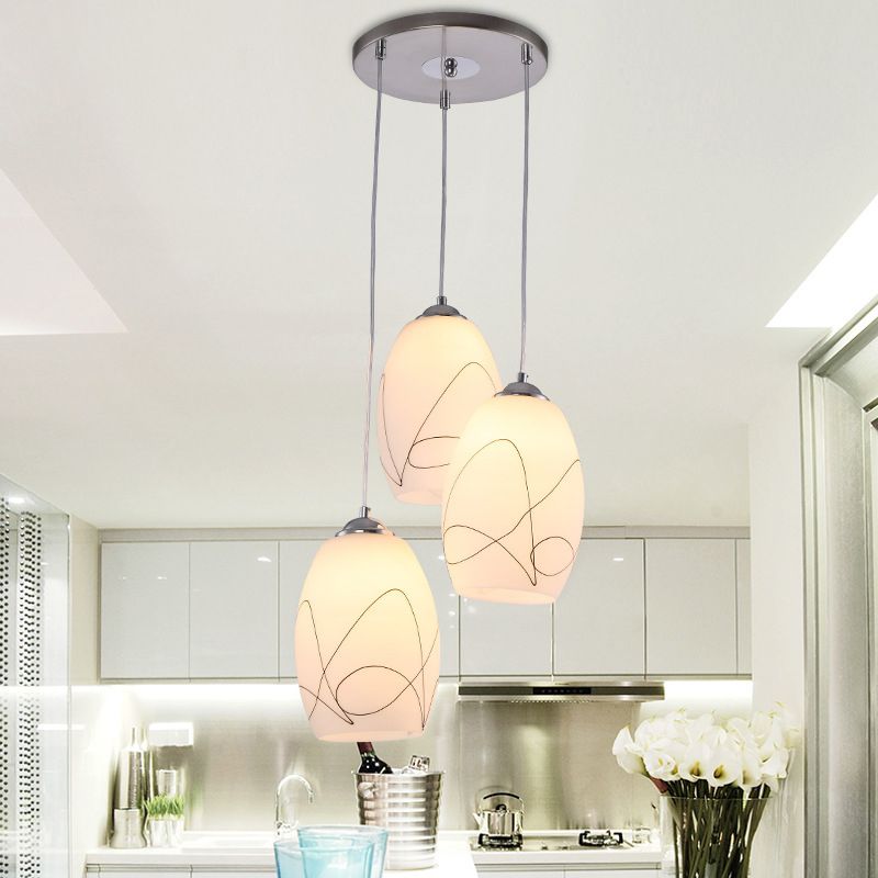 3 Lights Oval Multi Light Pendant Modern Simple White Glass Hanging Light for Restaurant